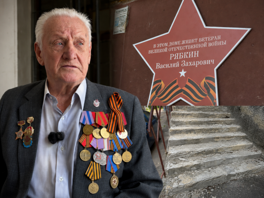 В Донецке 98-летний ветеран ВОВ Василий Рябкин живет в доме с разбитым подъездом